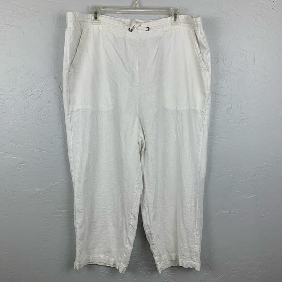 Cynthia Rowley Linen Capri Pants Size 2X White Women's Drawstring Lagenlook - Picture 1 of 8